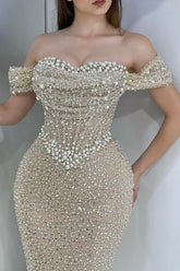 Sparkle Beaded Sweetheart Off The Shoulder Mermaid Long Prom Dress